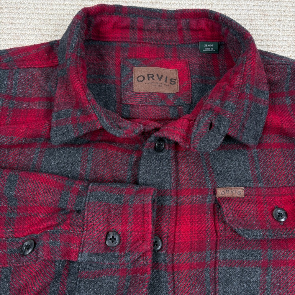 Orvis Heavy Flannel Shirt Mens XL Red Plaid Outdoor Lumberjack Cabin